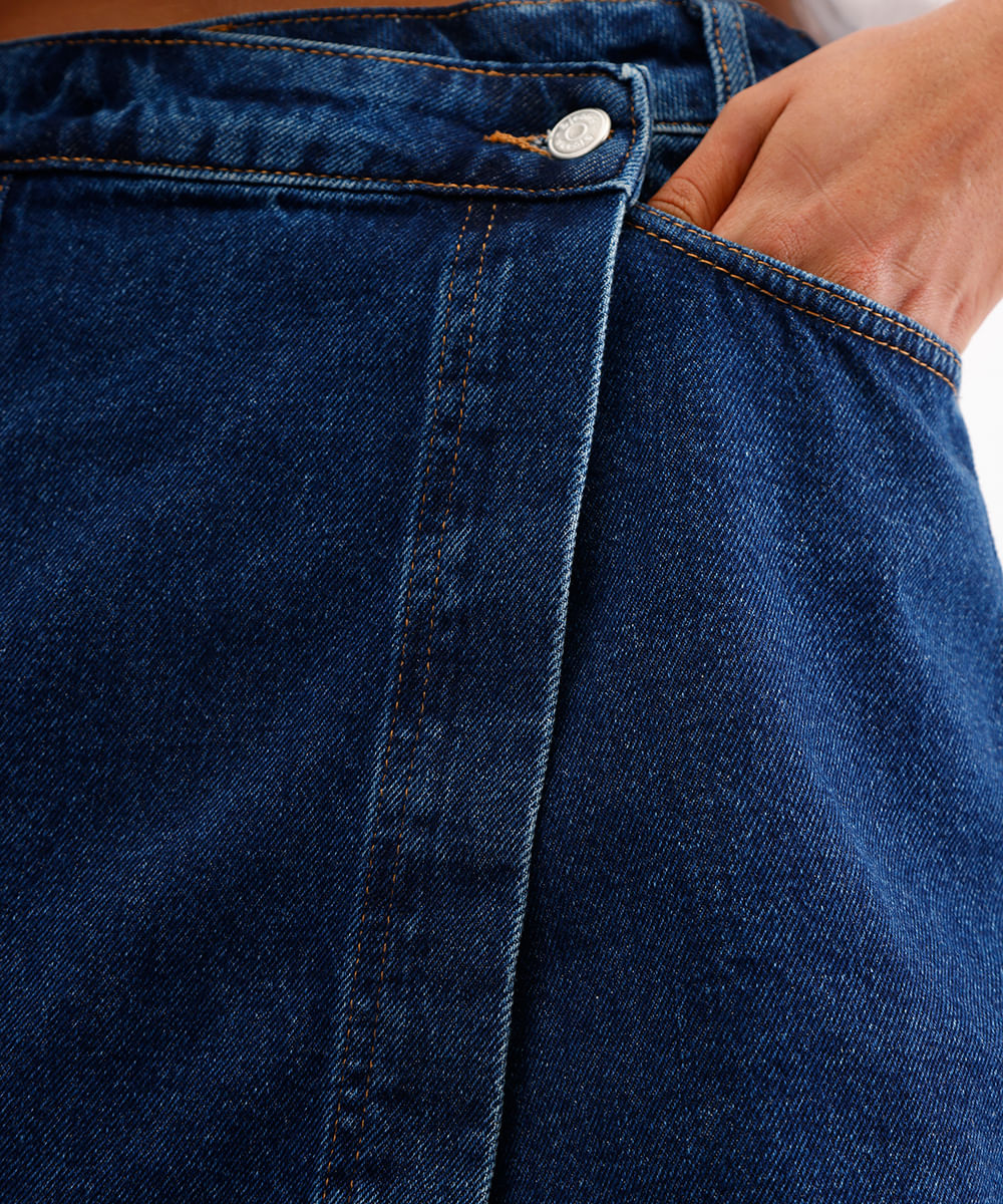 short saia feminino jeans cintura alta azul