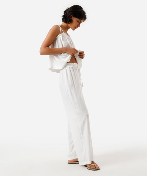 pijama longo feminino de viscose texturizado off white