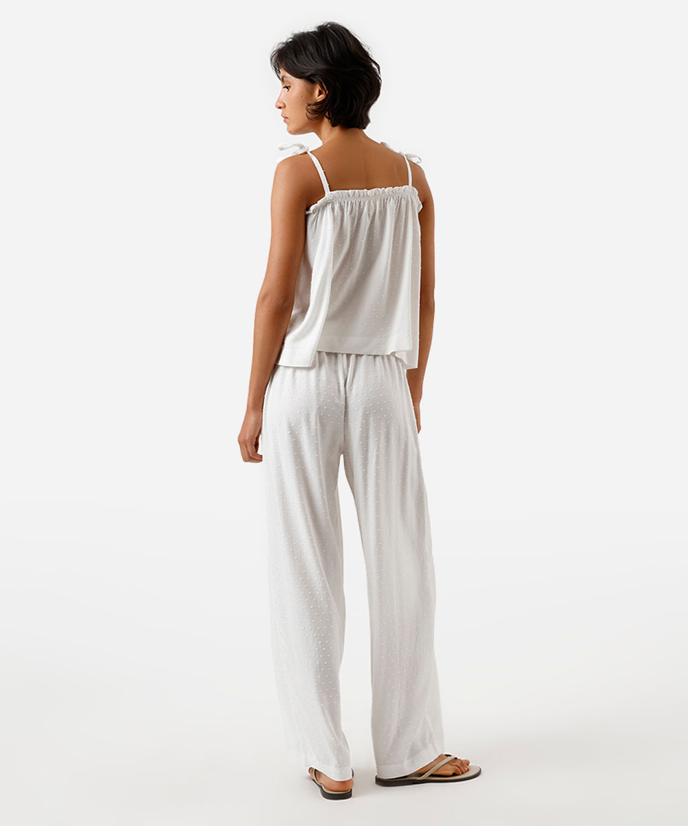 pijama longo feminino de viscose texturizado off white