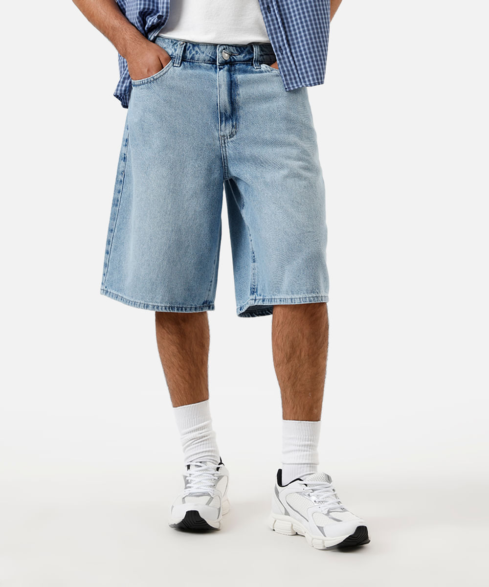 bermuda baggy masculina jeans azul
