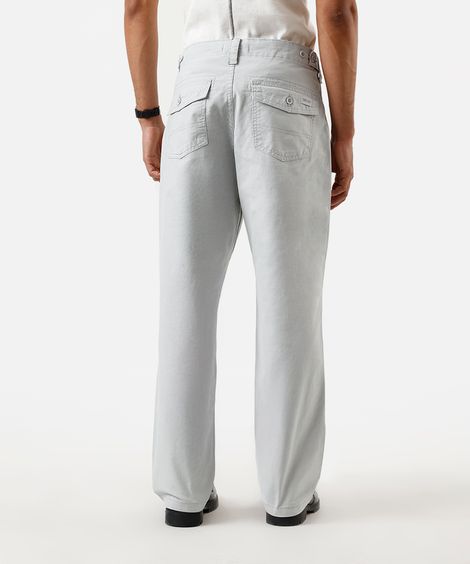 calça relaxed masculina de sarja cintura ajustável cinza