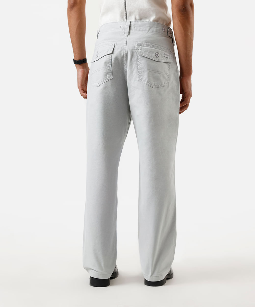 calça relaxed masculina de sarja cintura ajustável cinza