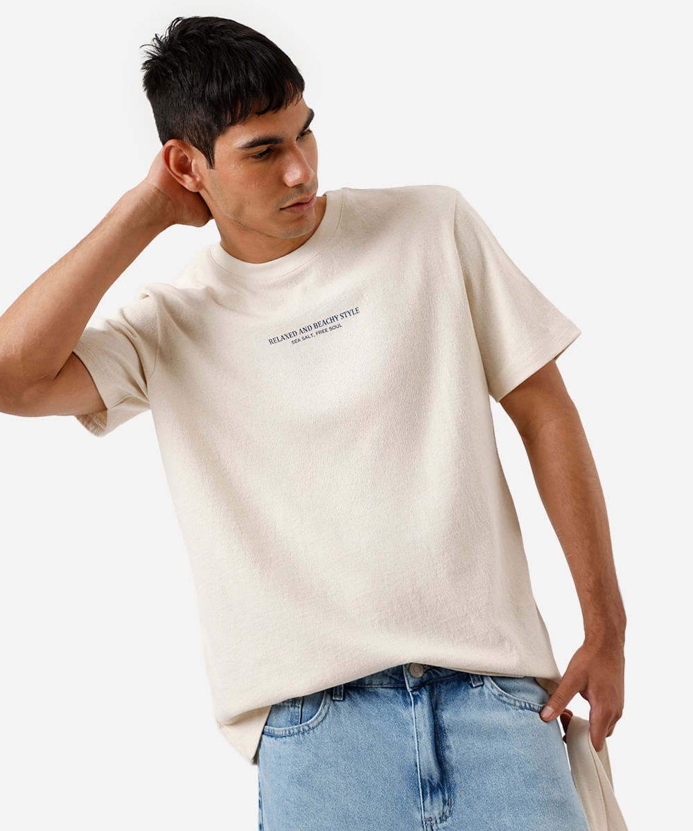 camiseta masculina de algodão estrelas do mar bege