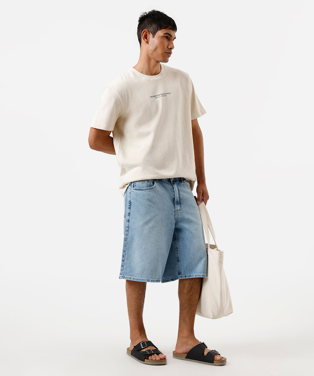 camiseta masculina de algodão estrelas do mar bege
