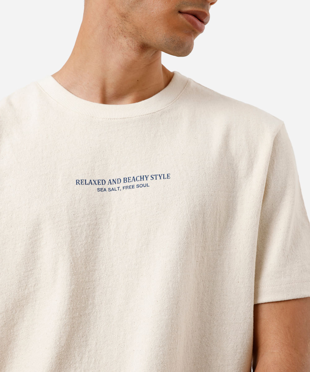 camiseta masculina de algodão estrelas do mar bege