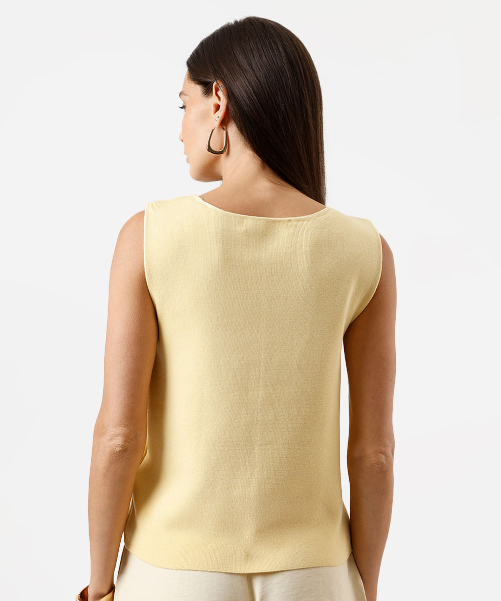 colete feminino de tricot com recorte amarelo