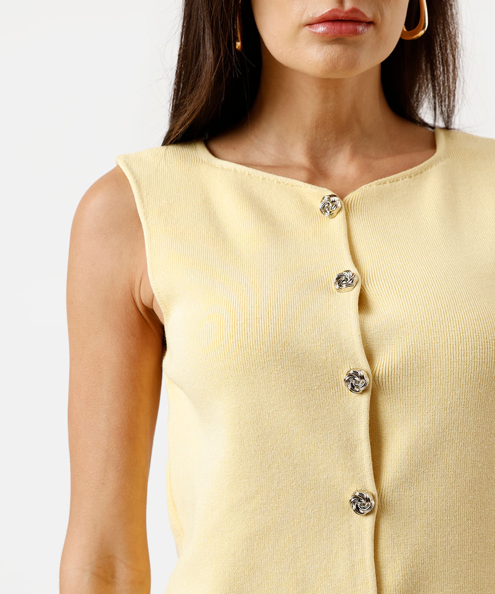 colete feminino de tricot com recorte amarelo