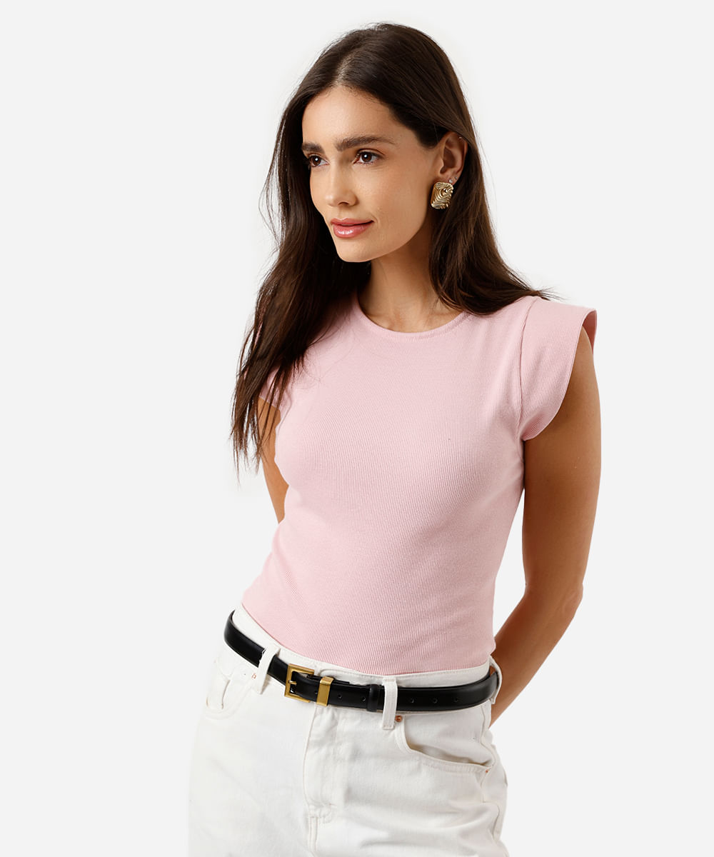 blusa muscle tee de algodão canelada - rosa