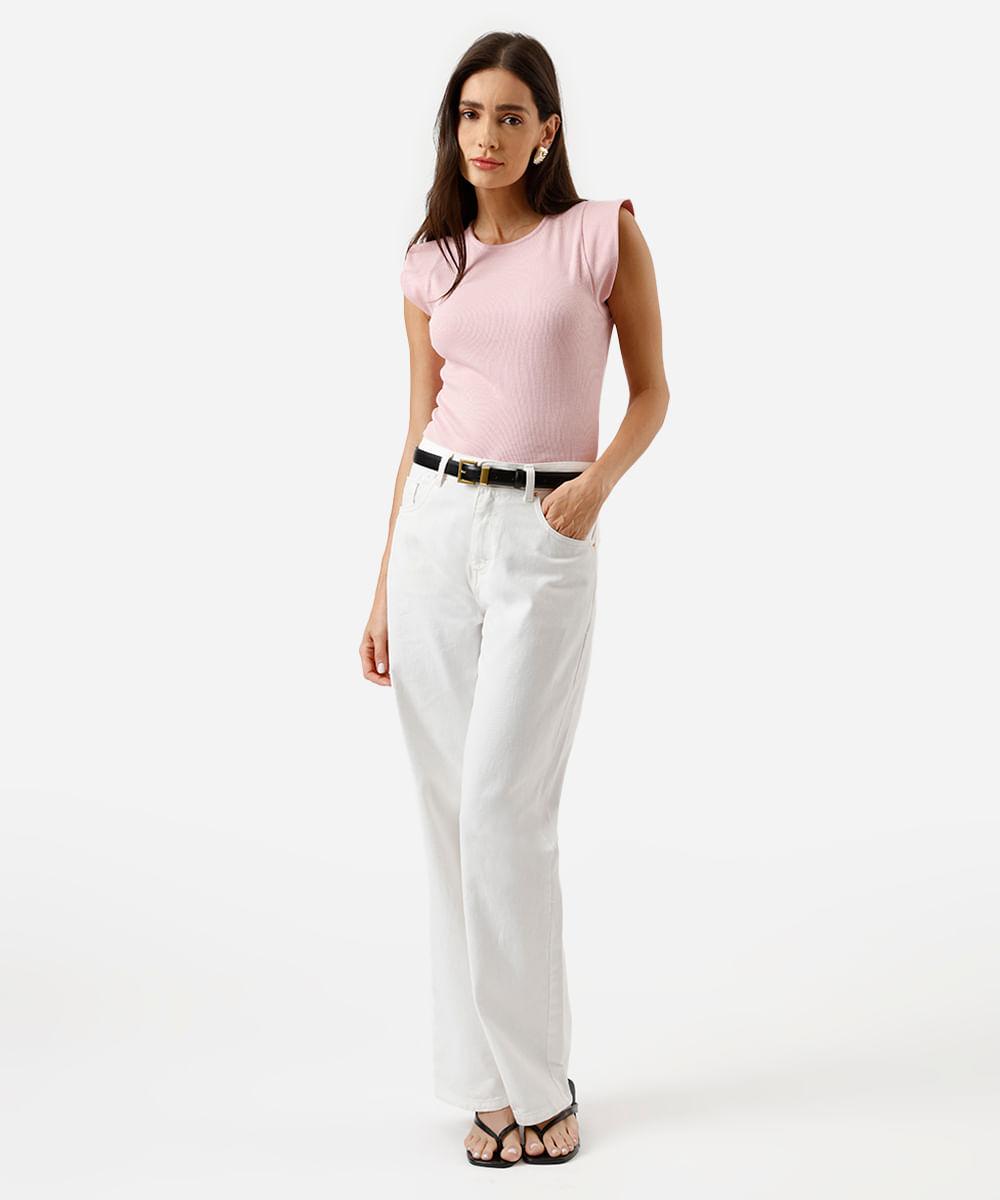 blusa muscle tee de algodão canelada - rosa