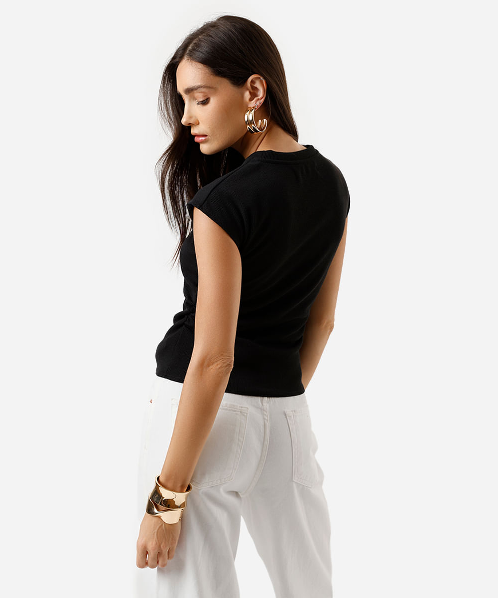 blusa feminina texturizada manga japonesa preta