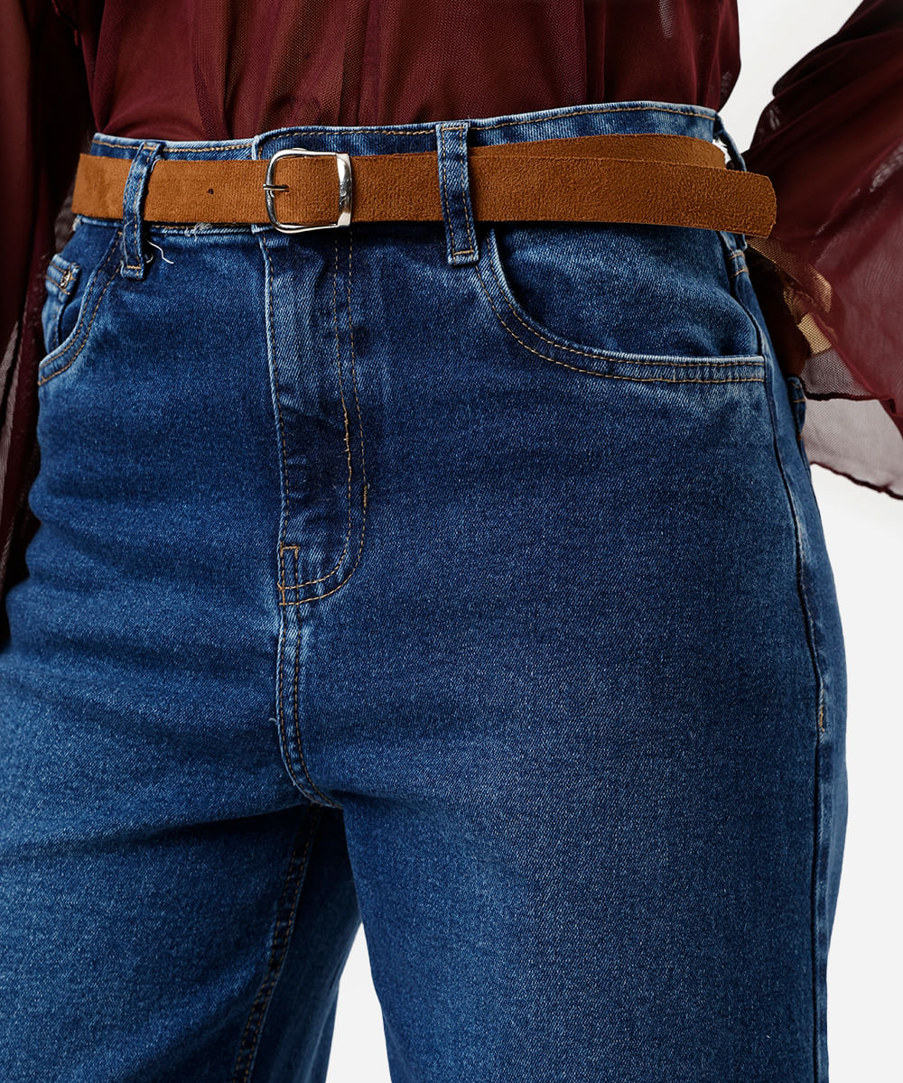 calça wide leg cropped feminina jeans azul