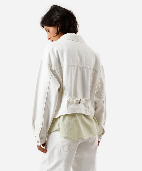 jaqueta feminina de sarja com pregas off white