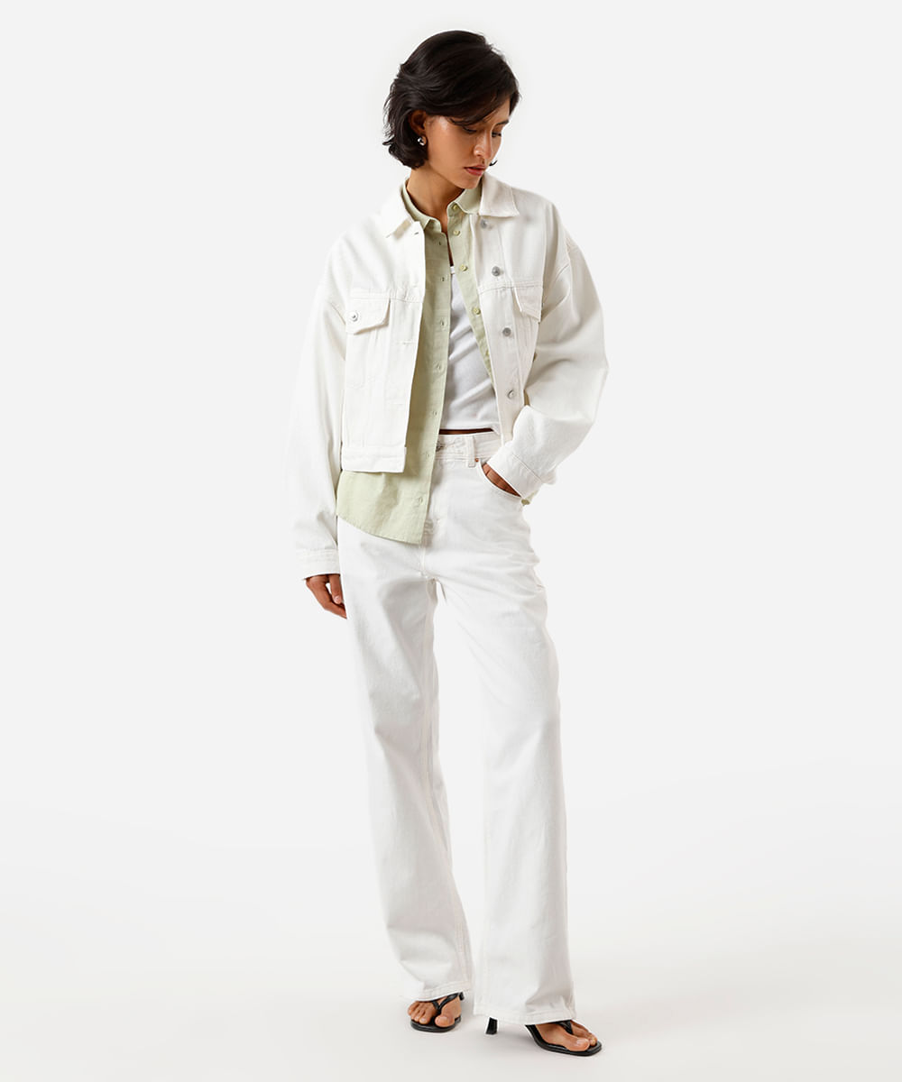 jaqueta feminina de sarja com pregas off white