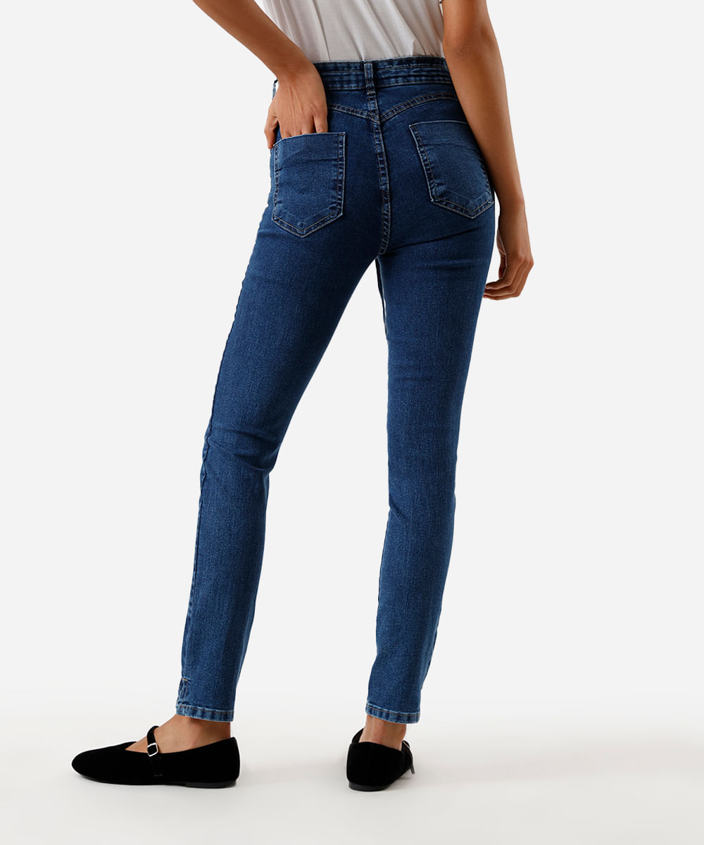 calça skinny feminina jeans com cordão e fendas sawary azul
