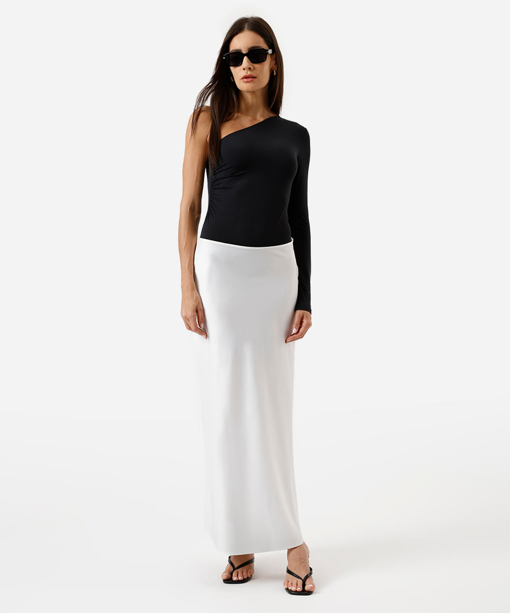 body ombro único feminino franzido preto