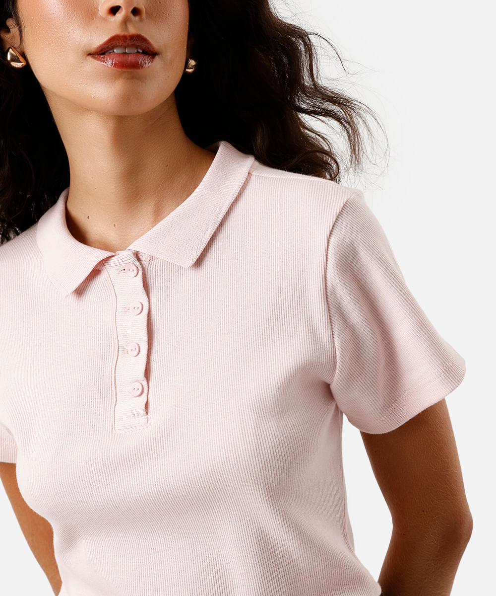 polo feminina de tricot manga curta rosa