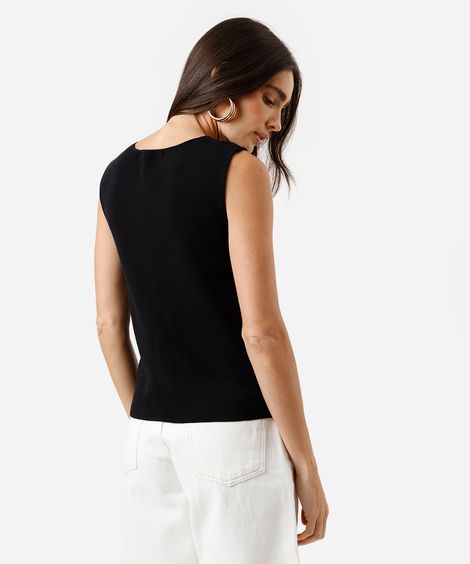 colete feminino de tricot com recorte preto
