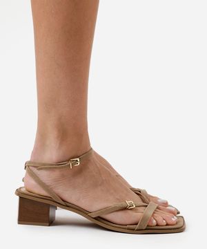 sandália bico quadrado texturizada oneself bege