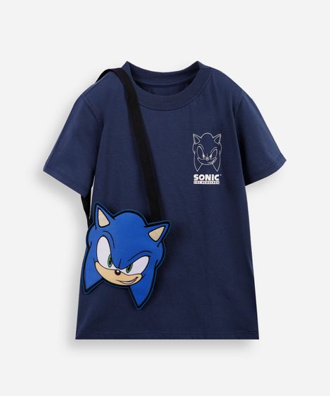camiseta infantil sonic brinde pochete azul