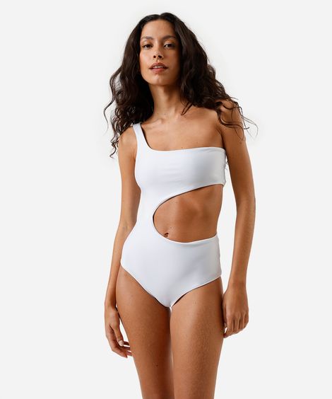 maiô ombro único feminino dupla face com recorte off white