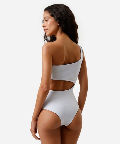 maiô ombro único feminino dupla face com recorte off white