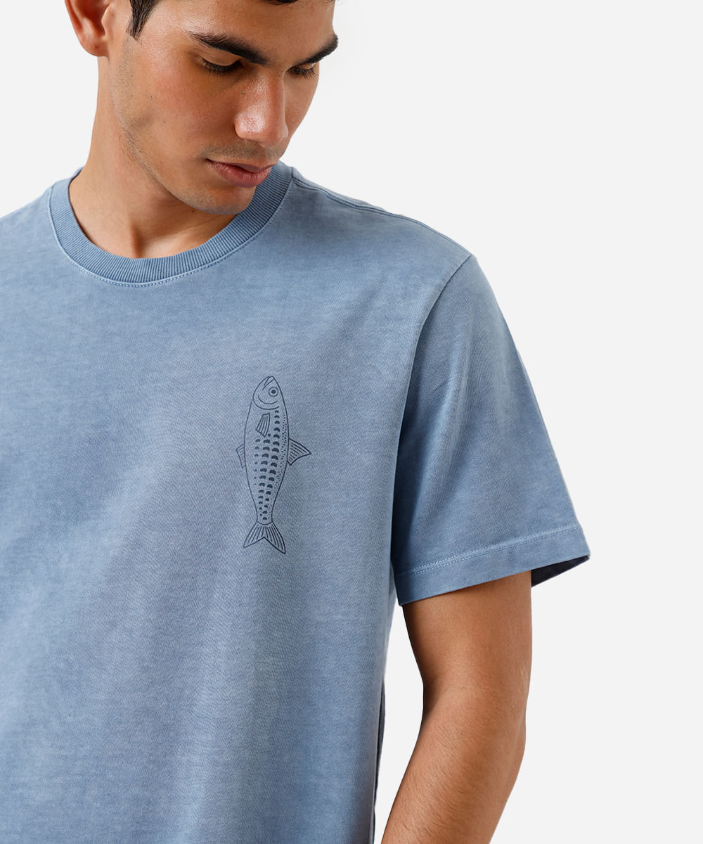 camiseta masculina de algodão sardinha estonada azul