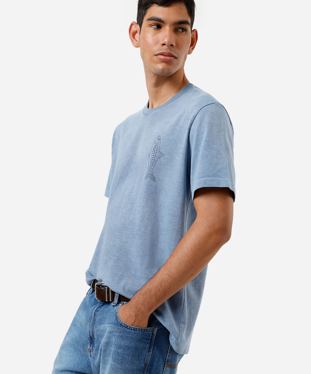 camiseta masculina de algodão sardinha estonada azul