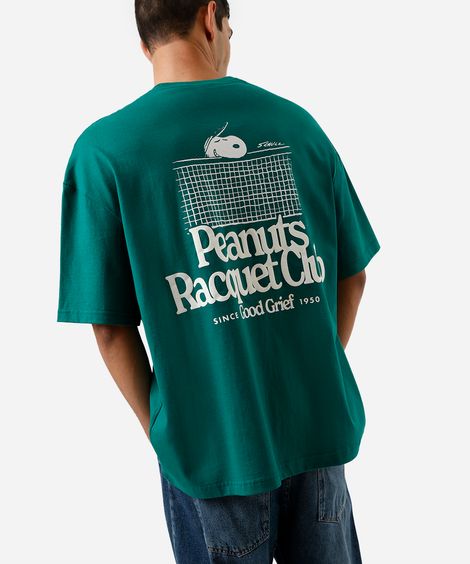 camiseta masculina de algodão snoopy oversized verde