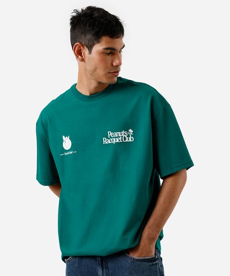 camiseta masculina de algodão snoopy oversized verde