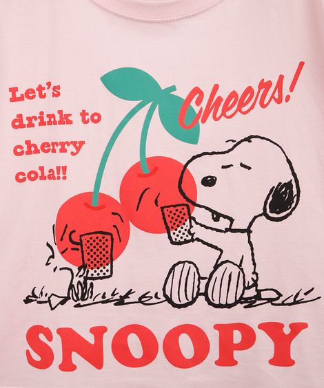 camiseta juvenil boxy cropped snoopy cereja rosa