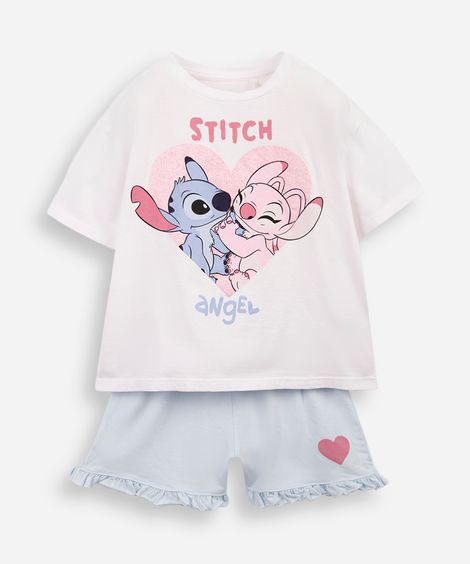 pijama curto infantil stitch e angel colorido