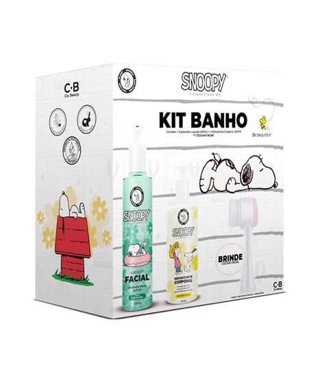 kit infantil snoopy sabonete facil hidratante corporal e esponja banho