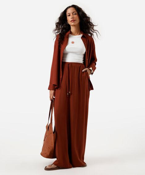 calça estilo pijama feminina de viscose cós elástico vinho