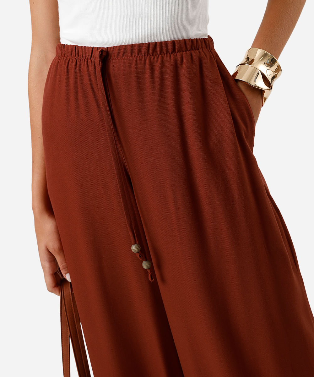 calça estilo pijama feminina de viscose cós elástico vinho