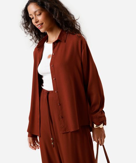 camisa feminina de viscose manga texturizada oversized vinho
