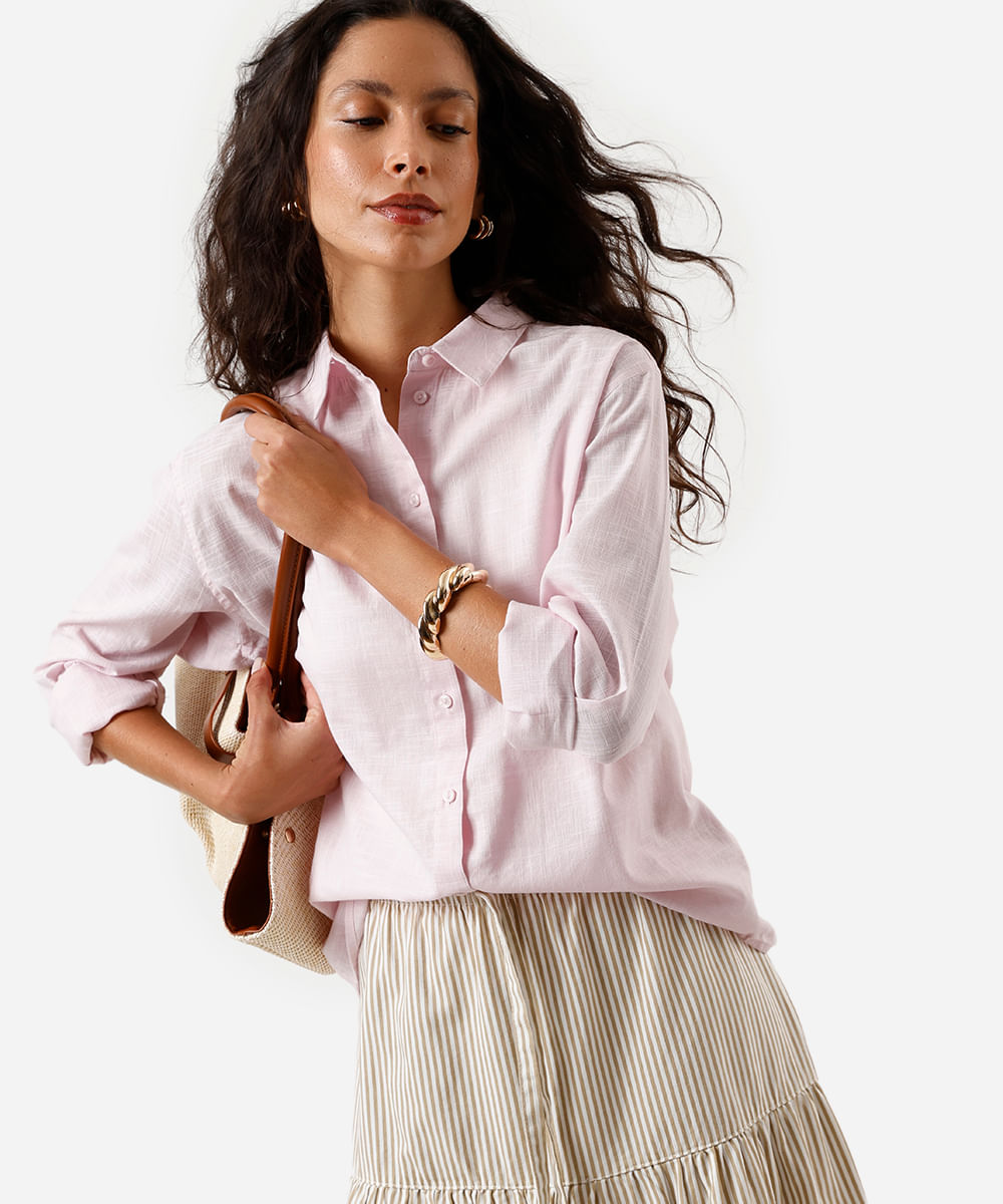 camisa feminina de algodão manga longa lilás