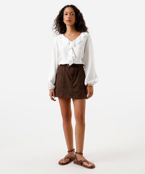 minissaia feminina de sarja  marrom