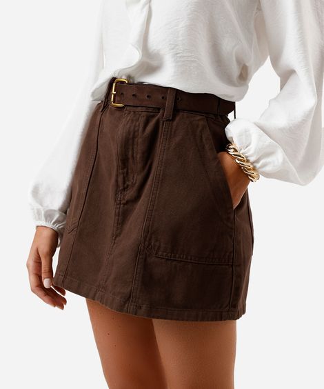 minissaia feminina de sarja  marrom