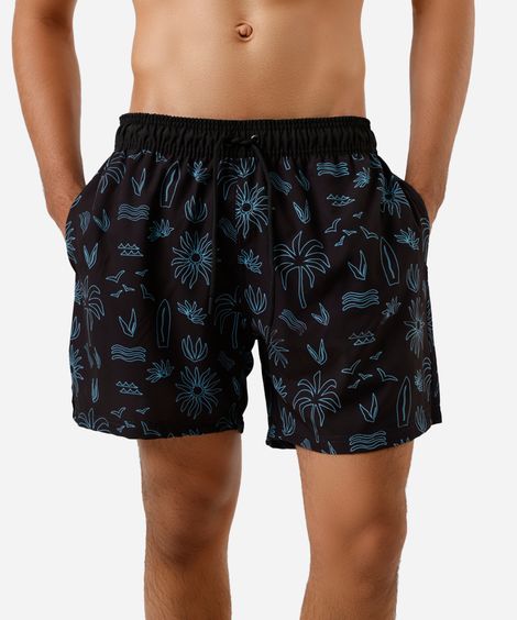 shorts masculino cos elástico estampado preto