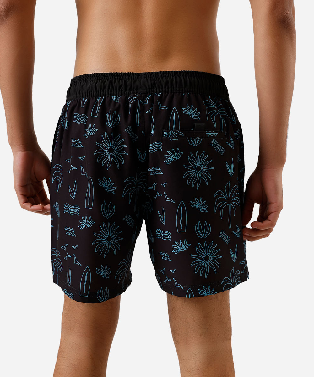 shorts masculino cos elástico estampado preto