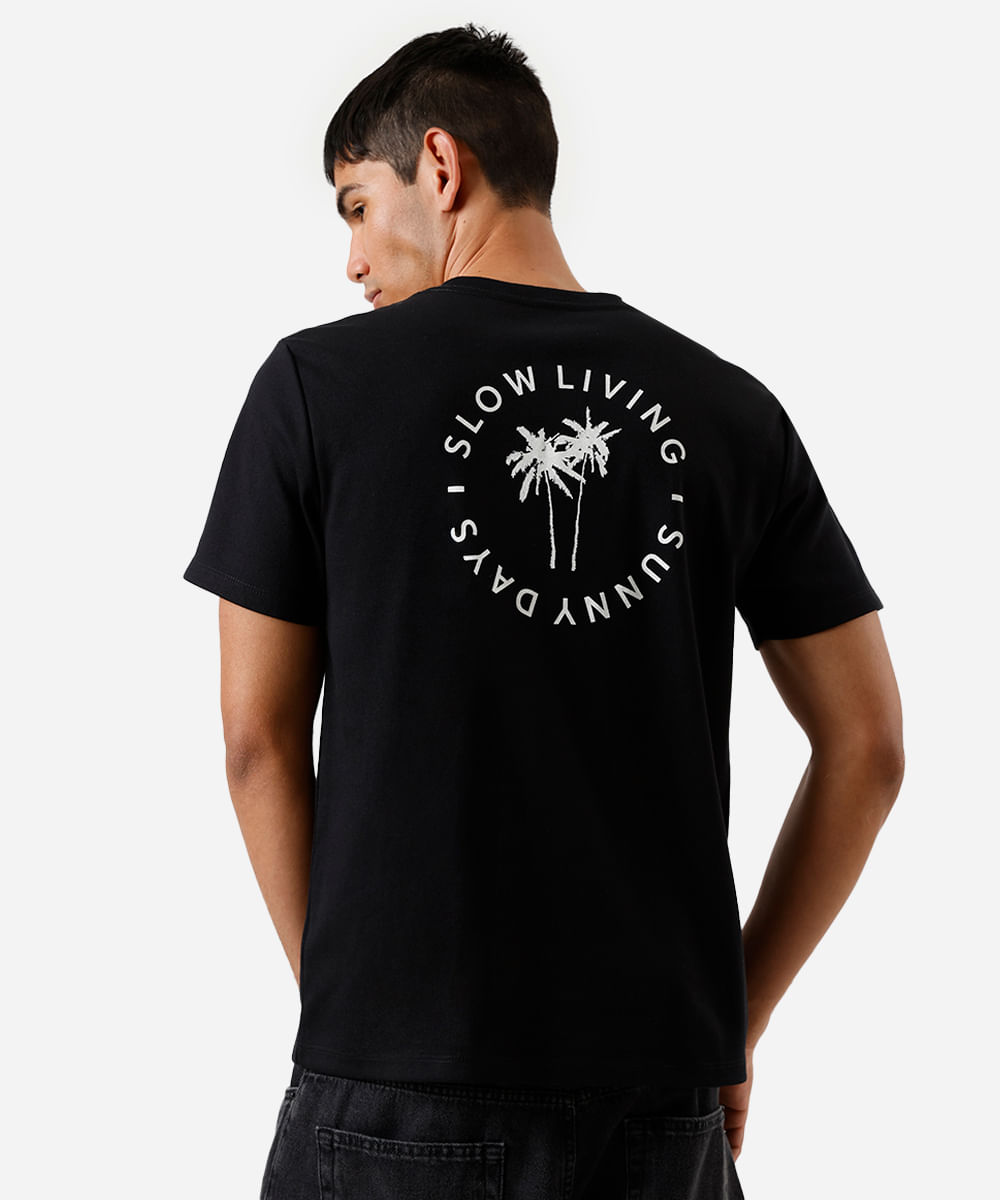 camiseta masculina de algodão manga curta coqueiro preta