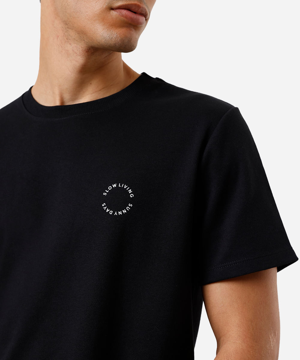 camiseta masculina de algodão manga curta coqueiro preta