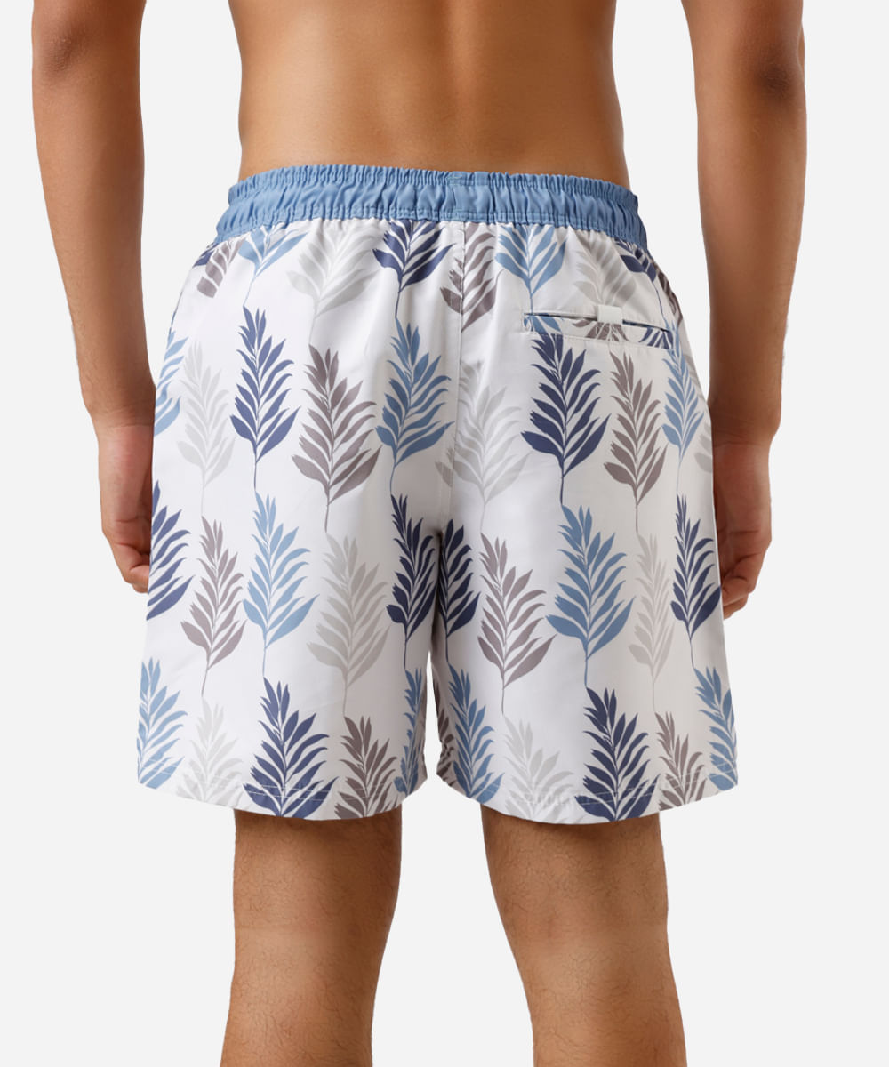 short masculino folhagens cós elástico  off white