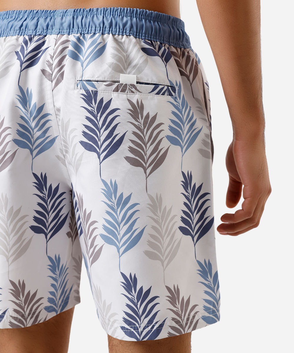 short masculino folhagens cós elástico  off white