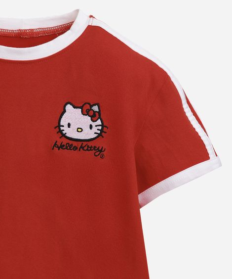 blusa baby look infantil de algodão bordado hello kitty vermelha