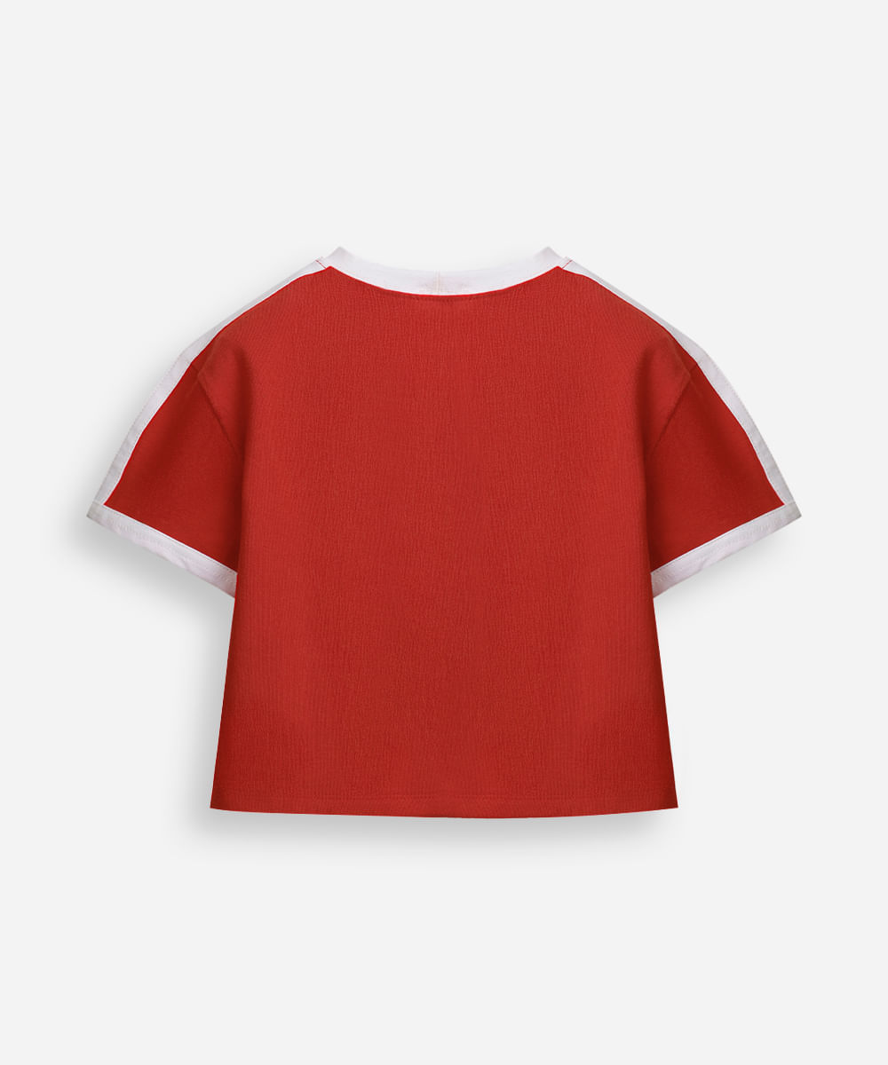 blusa baby look infantil de algodão bordado hello kitty vermelha
