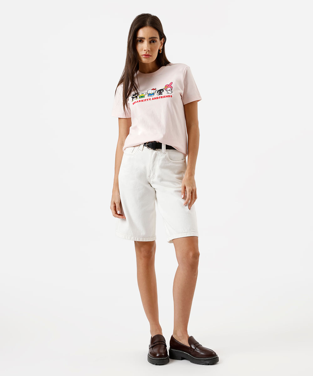 camiseta feminina de algodão hello kitty rosa