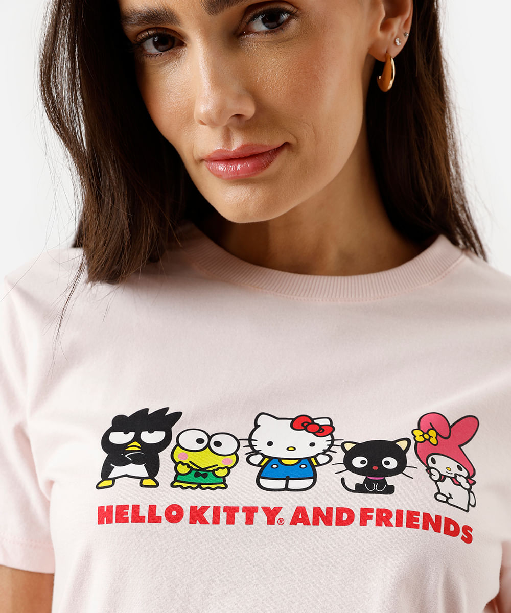 camiseta feminina de algodão hello kitty rosa