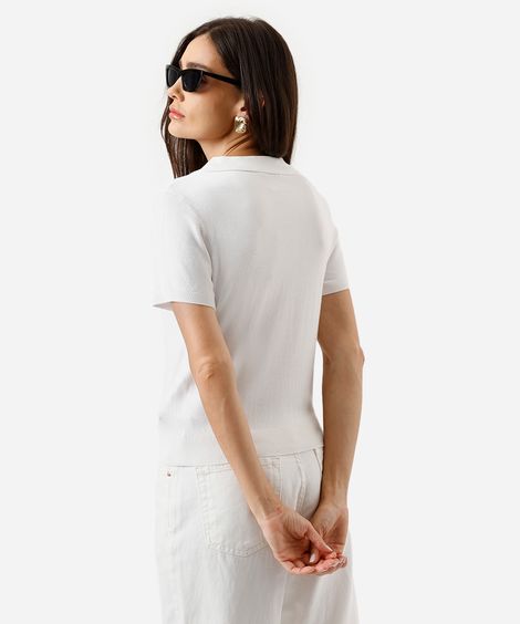polo básica feminina de tricot manga curta off white