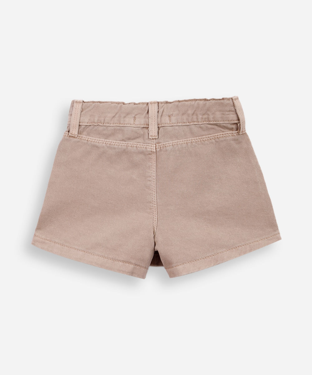 short saia infantil transpassado pregas bege